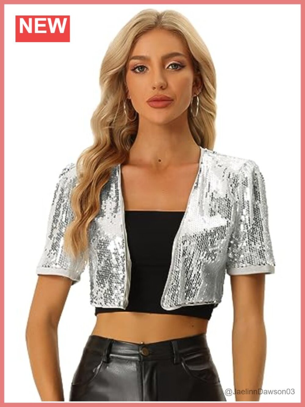 Sequin Cropped Cardigan Puff Sleeve Open Front Shrug